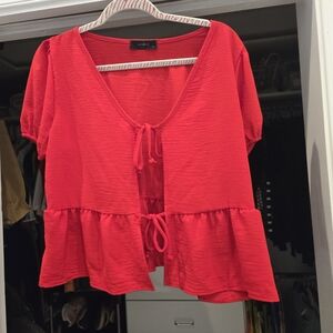 Source Unknown Vibrant Red Tie-Front Blouse